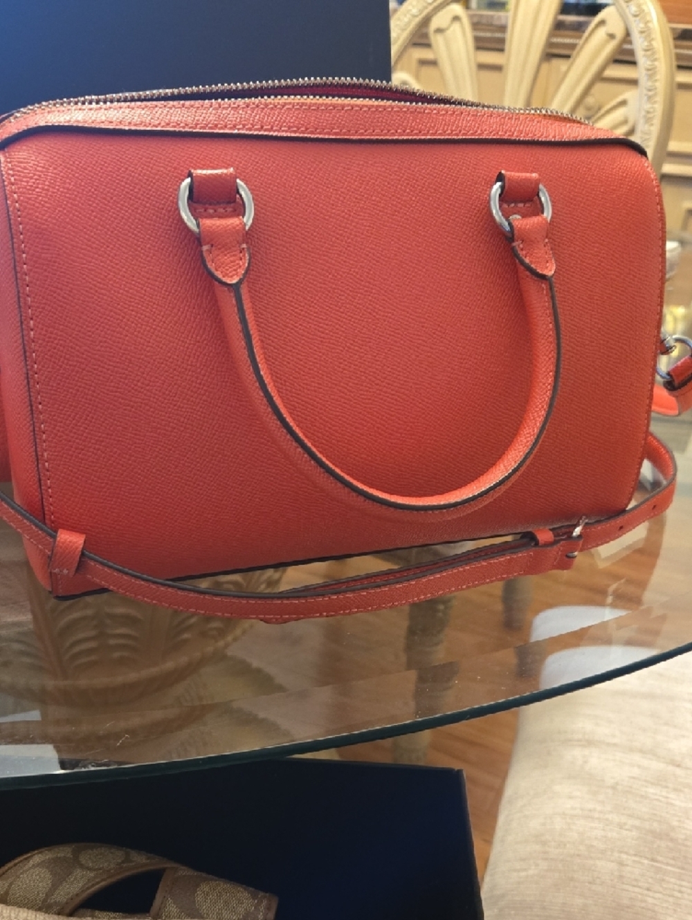 Coach Orange Textured Leather Satchel with Matching Wallet - Picture 8 of 13
